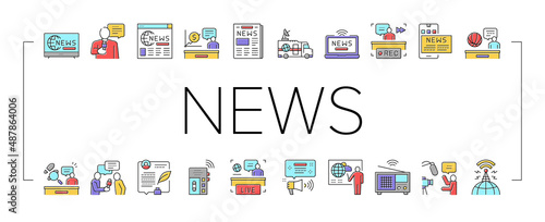 News Broadcasting Collection Icons Set Vector .