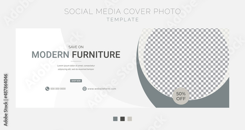 Modern furniture sale social media cover page banner template. Clean promotional cover page template for social media (ID: 487864046)
