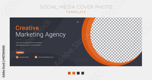 Creative marketing agency, corporate social media cover page banner template. Dark and clean cover page template for social media (ID: 487864068)