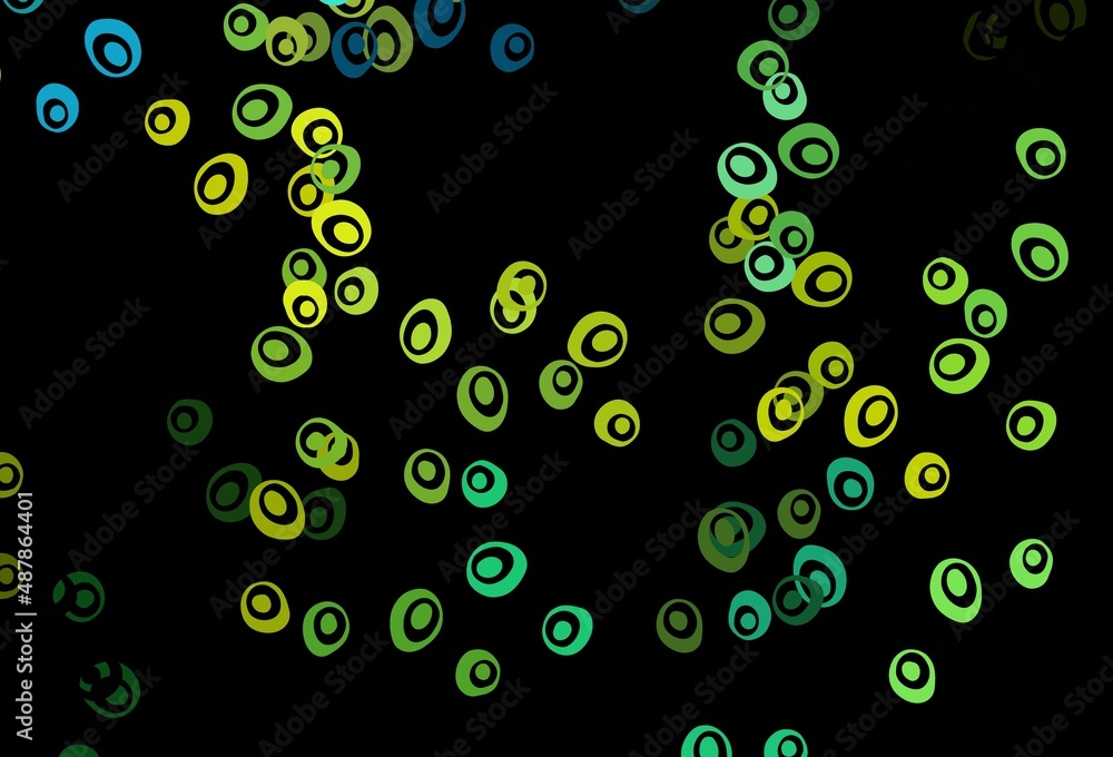 Dark Green, Yellow vector background with bubbles.