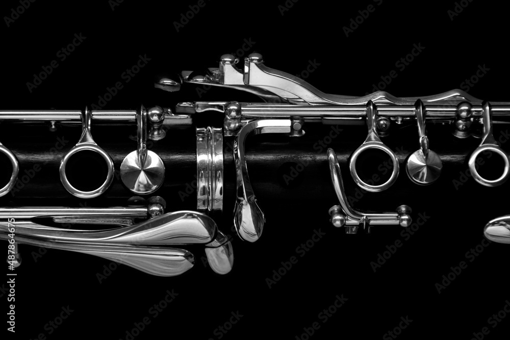 Central part of a clarinet in black and white