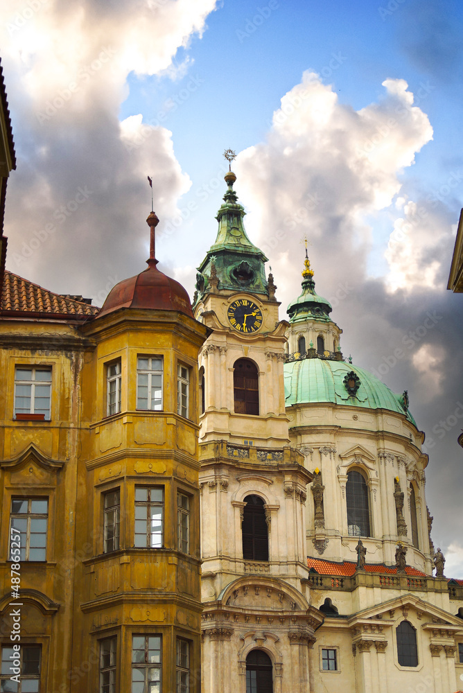 Clock Tower. The Church of Saint Nicholas. Kostel svatého Mikuláše. Czech Republic Prague.