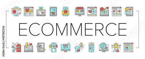 Ecommerce And Online Shopping Icons Set Vector .