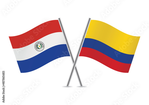 Paraguay and Colombia crossed flags. Paraguayan and Colombian flags, isolated on white background. Vector icon set. Vector illustration. Free Download Paraguay and Colombia crossed flags. Paraguayan and Colombian flags, isolated on white background. Vector icon set. Vector illustration. - GFXLoad