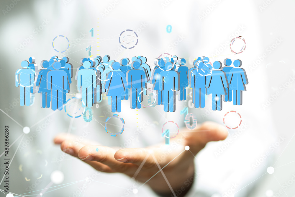 holding 3D rendering group of blue people holding 3D rendering group of blue people