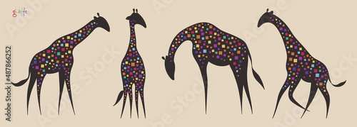 Abstract giraffes. Spotted geometric animals. Colorful square stains