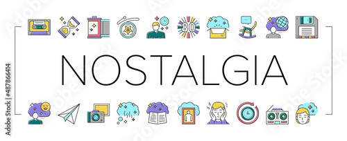 Nostalgia And Memory Collection Icons Set Vector .
