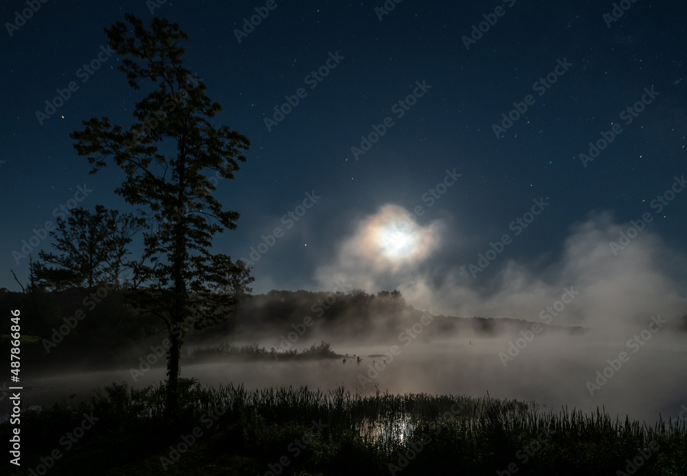 Misty Moonrise over Yellowwood Lake