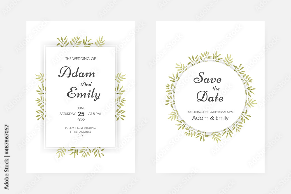 Watercolor leaf wedding invitation