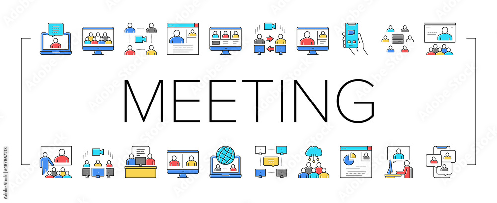 Online Video Meeting Collection Icons Set Vector . Online Video Meeting Collection Icons Set Vector .