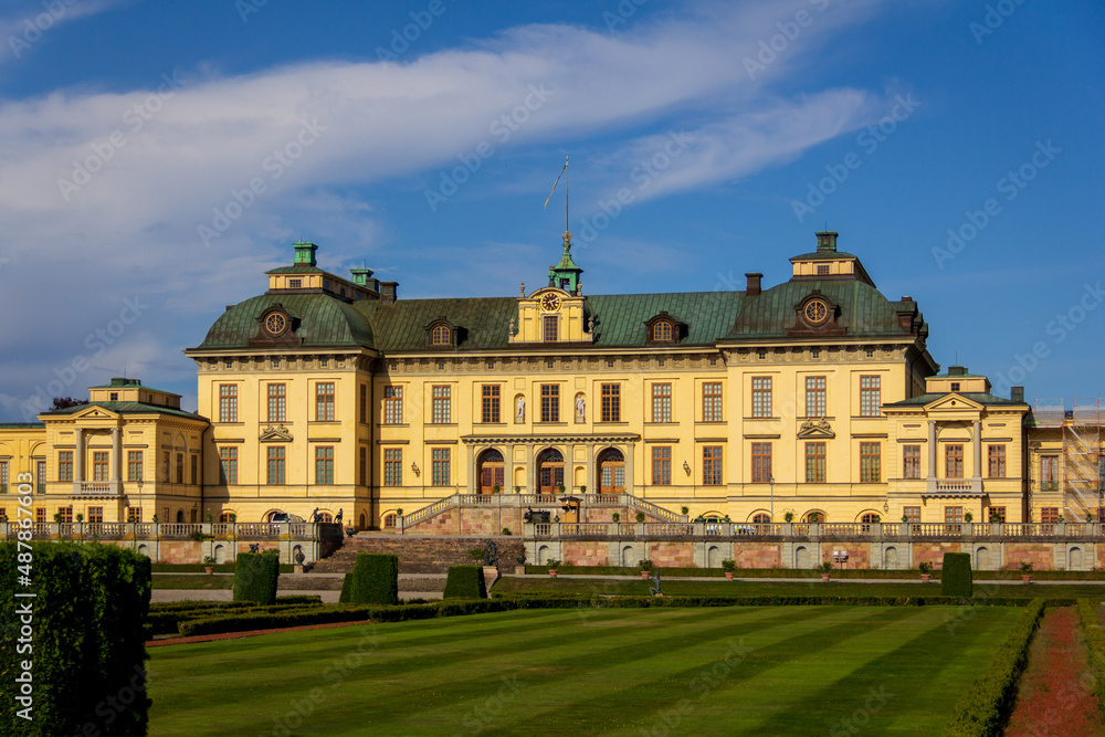 The UNESCO world heritage site of Drottningholm castle and garden during bright summer day