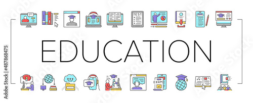 Online Education Book Collection Icons Set Vector .