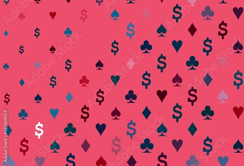 Dark blue, red vector pattern with symbol of cards.