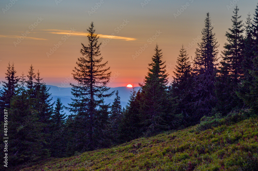 sunset in the mountains, Babia Hora, Orava, Slovakia, Europe