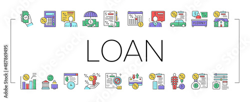 Loan Financial Credit Collection Icons Set Vector .