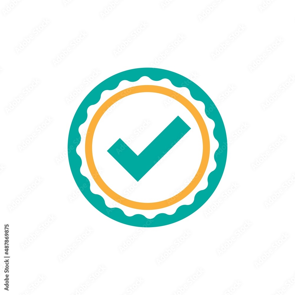 Valid Seal icon. Blue circle with ribbon outline and blue tick. Flat OK sticker icon. Valid Seal icon. Blue circle with ribbon outline and blue tick. Flat OK sticker icon.