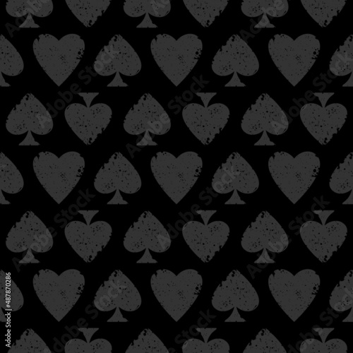 Grunge Seamless pattern with spades and hearts. Scratched Casino gambling, poker background.