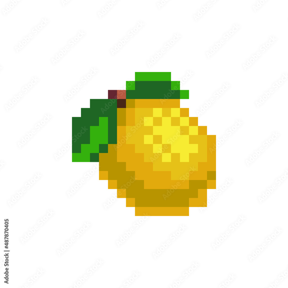 Lemon pixel art icon, fruit logo. Isolated vector illustration. Game assets 8-bit sprite. Design for stickers, web, mobile app. Lemon pixel art icon, fruit logo. Isolated vector illustration. Game assets 8-bit sprite. Design for stickers, web, mobile app.