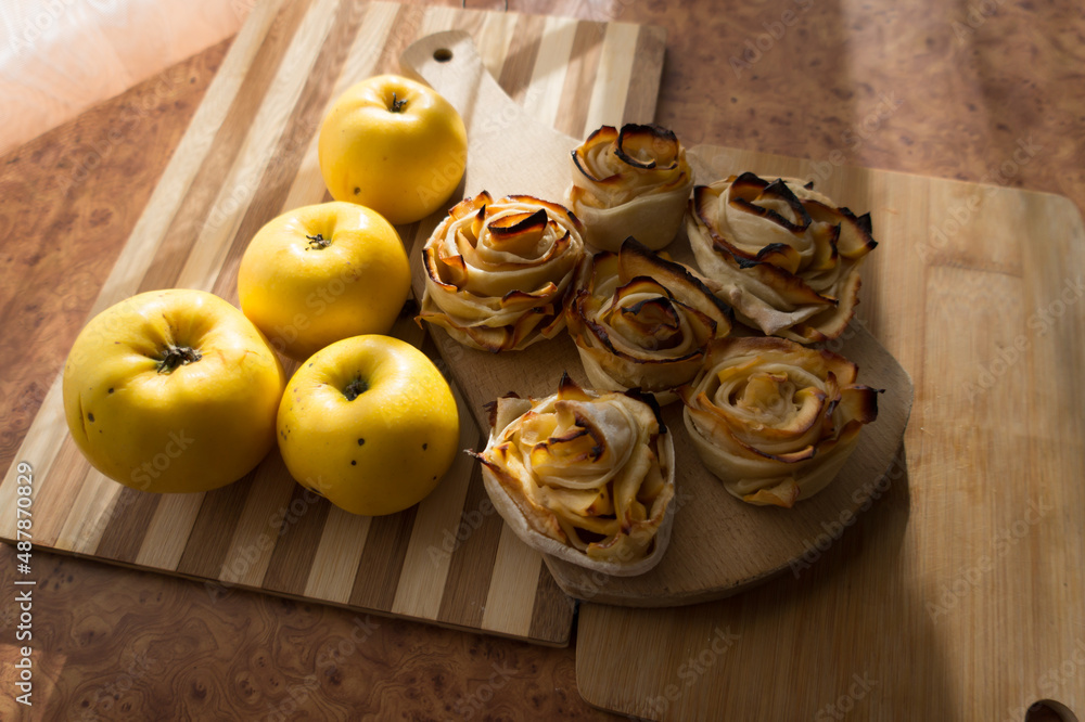 Roses from apples in the oven, a delicious dessert for tea and for breakfast.