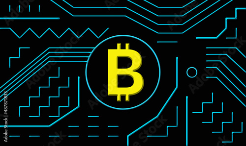 Conceptual image of cryptocurrency bitcoin with electronic computer component