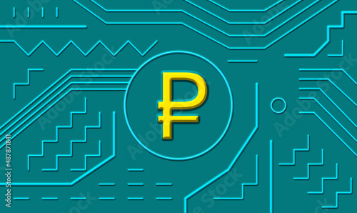 Conceptual image of digital rouble with electronic computer component