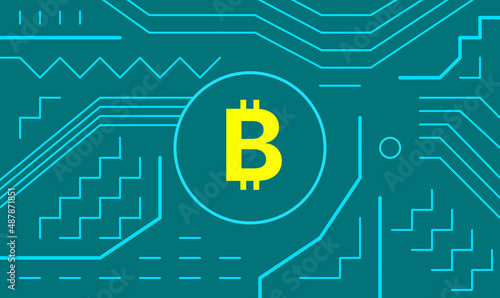 Conceptual image of cryptocurrency bitcoin with electronic computer component
