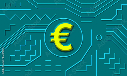 Conceptual image of digital euro with electronic computer component
