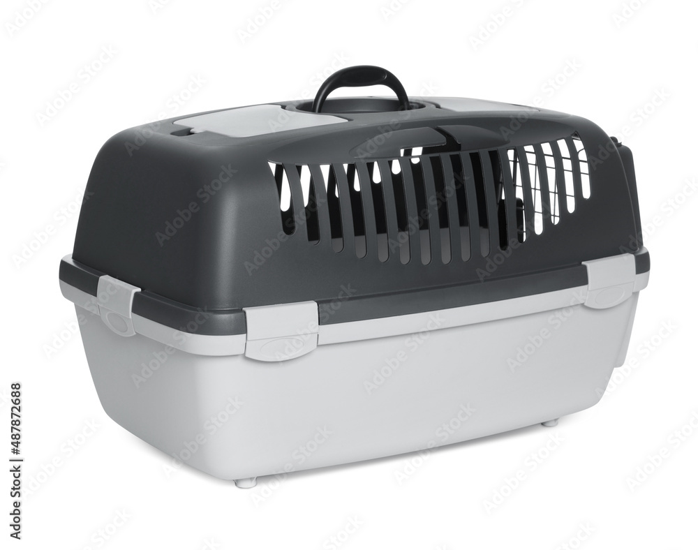 Grey carrier for pet isolated on white Grey carrier for pet isolated on white