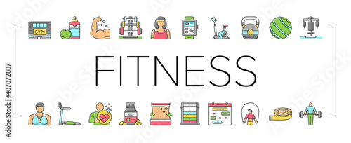 Fitness Health Athlete Training Icons Set Vector .