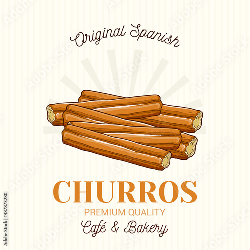 Churros Spanish Pastry Vector Emblem Logo Template