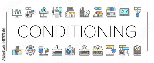 Conditioning System Electronics Icons Set Vector .