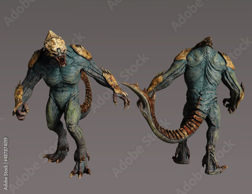 alien creature front and back illustration 3d render © Shizuku