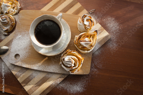 Roses from apples in the oven, a delicious dessert for tea and for breakfast.