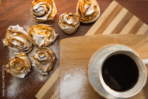 Roses from apples in the oven, a delicious dessert for tea and for breakfast.