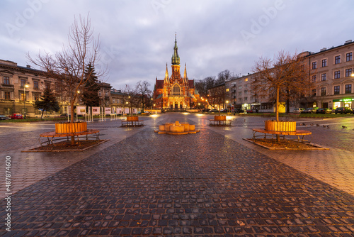 Krakow, Poland December 17, 2021; Podgórski Market Square in Krakow in the evening time.
