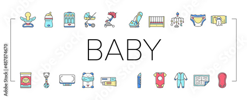 Baby Shop Selling Tool Collection Icons Set Vector .