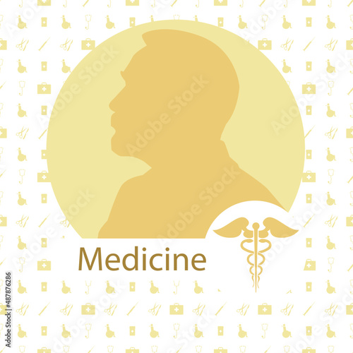 Stylized Nobel medal. Silhouette of Nobel in a flat style. Seamless pattern with elements on a theme medicine. Vector illustration photo