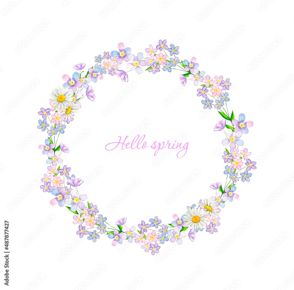 Watercolor spring flower wreath.isolated on white background. Watercolor spring flower wreath.isolated on white background.