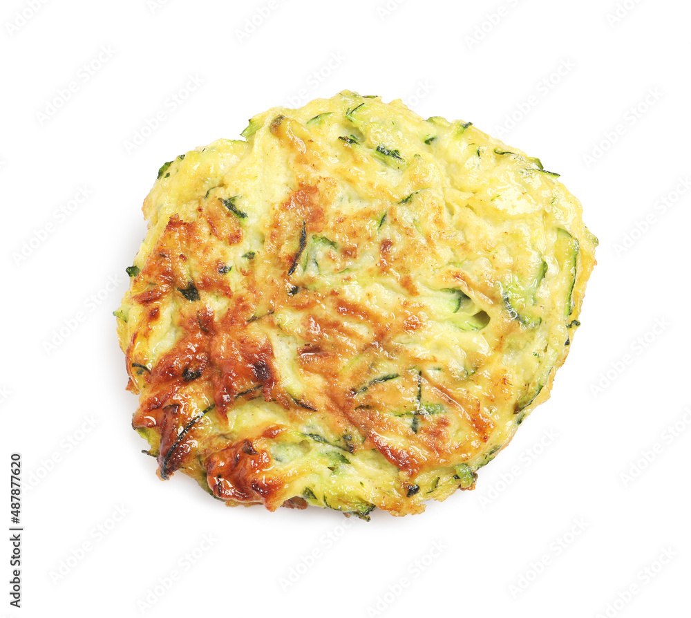 Photos Delicious zucchini fritter isolated on white, top view
