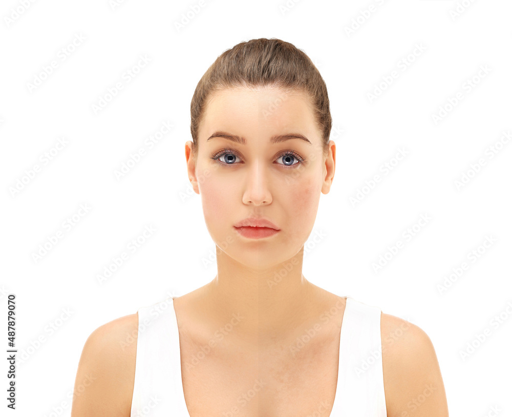 Aging. Mature woman-young woman.Face with skin problem