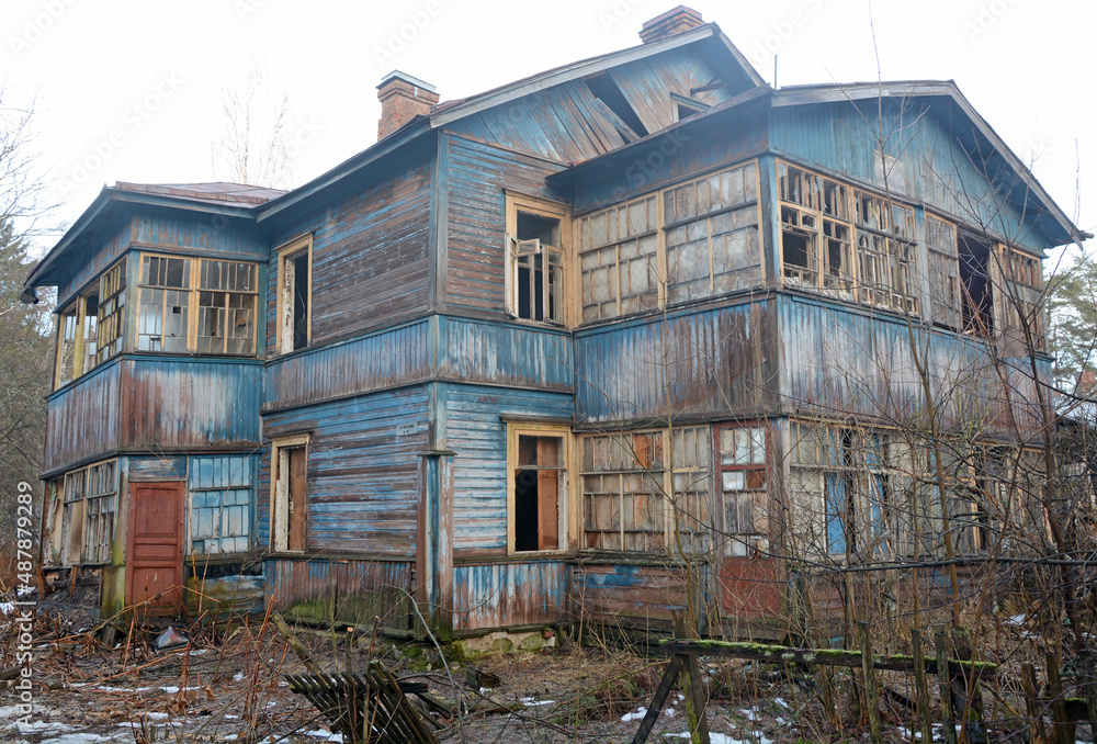 Old and abandoned wooden house in Zelenogorsk, Russia. Falling apart dachas and a complete lack of people Old and abandoned wooden house in Zelenogorsk, Russia. Falling apart dachas and a complete lack of people