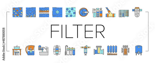 Water Filter Equipment Collection Icons Set Vector .