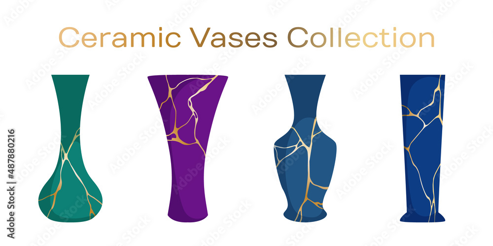 Ceramic vases for flower bouquets vector collection. Home decor interior objects illustration.. Ceramic vases for flower bouquets vector collection. Home decor interior objects illustration..