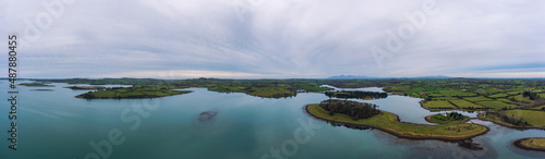 aerial panoramic view of winter countryside morning  Northern Ireland