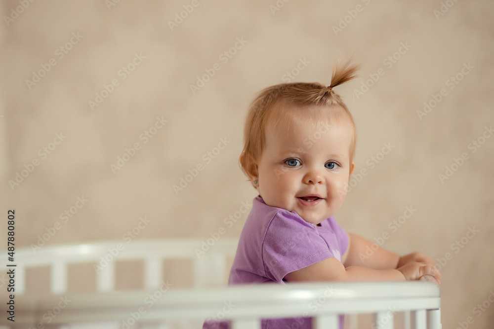 cute happy baby at home in crib cute happy baby at home in crib
