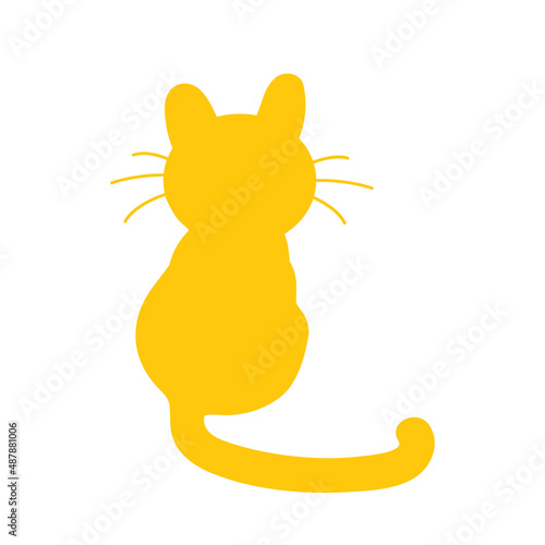  Silhouette of ginger cat sits back. Vector illustration isolated on white background.