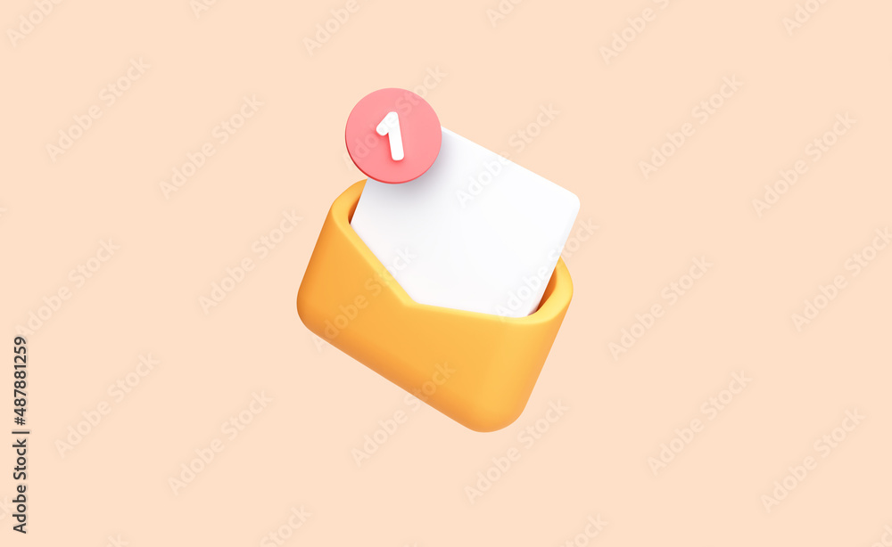 3D letter in envelope icon with notification. Mail envelope with marker ...