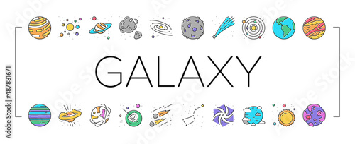 Galaxy System Space Collection Icons Set Vector .
