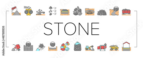 Crushed Stone Mining Collection Icons Set Vector .