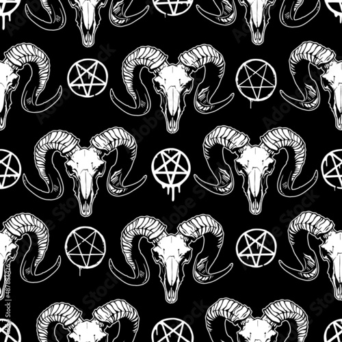 Mystical ram skull seamless pattern